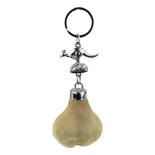 Australian Kangaroo Scrotum Keychain with Metal Kangaroo Figurine